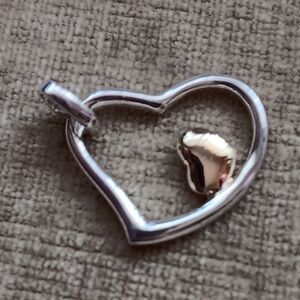 Silver Heart With A Gold Heart Within Pendant